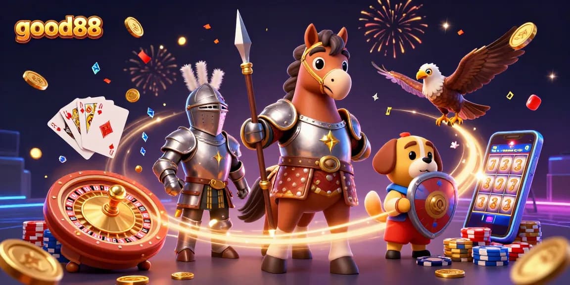 Experience fun with good88 as medieval characters celebrate in a vibrant casino scene.