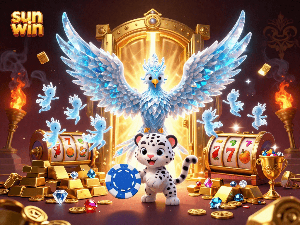 Experience sun win with vibrant slot reels and a captivating ice phoenix design.