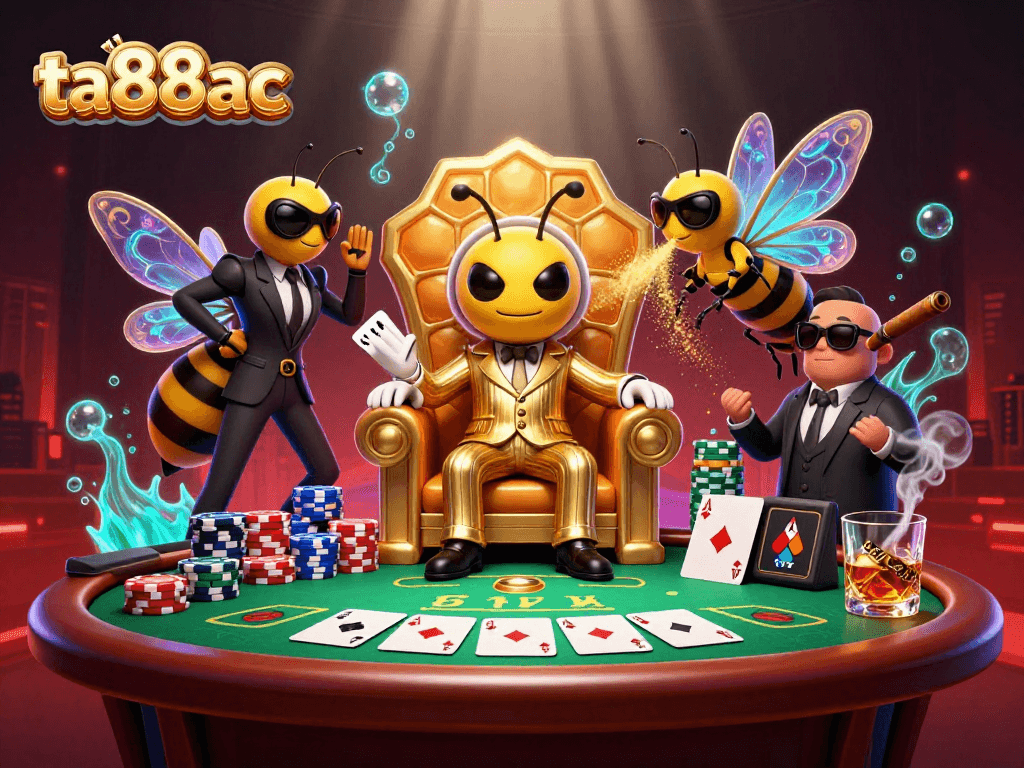 Engage in thrilling poker action at ta88ac with a bumblebee mob boss presiding over intense card games.