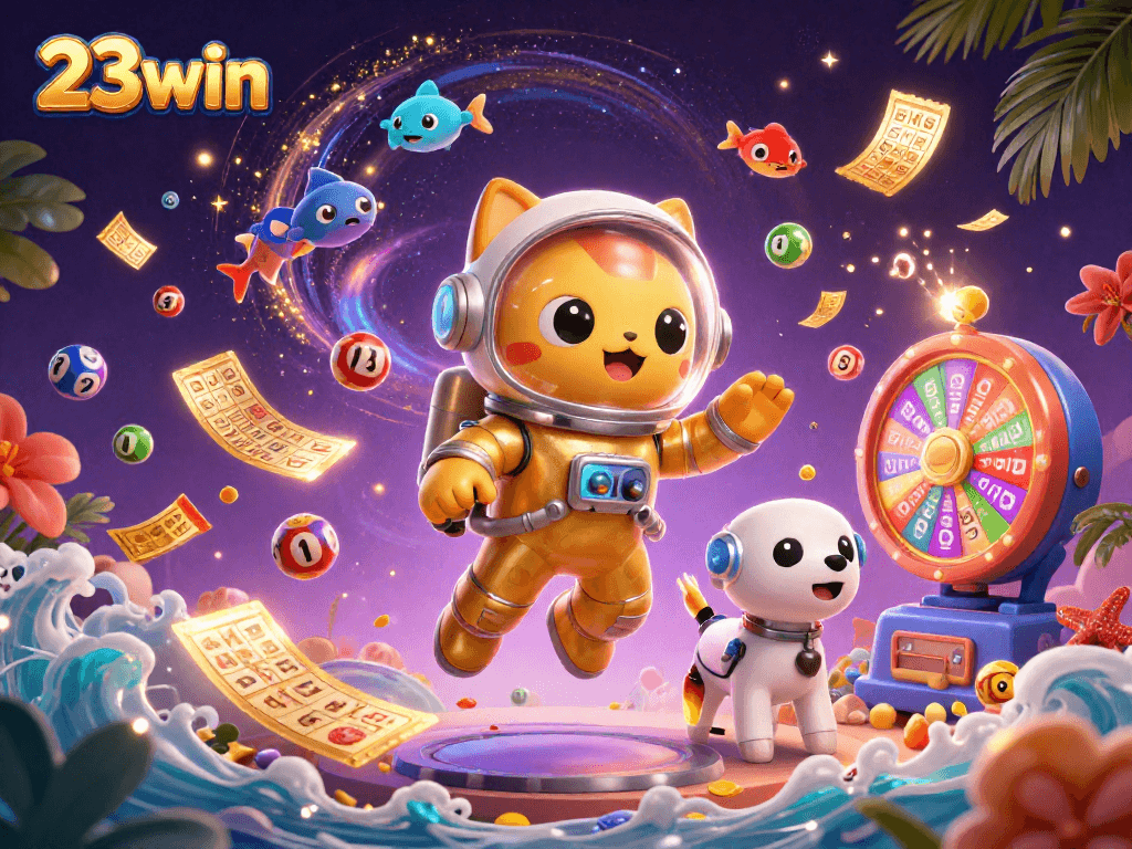 Join the excitement with 23win as the astronaut cat and robot dog explore a lottery galaxy!