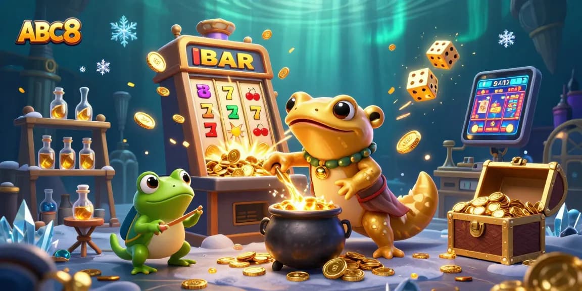 Experience the thrill of ABC8 with golden coins pouring from the jackpot and vibrant game elements