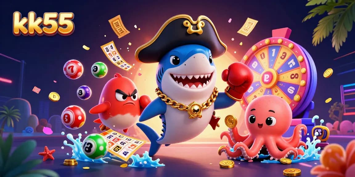 Experience thrilling gameplay with kk55 as pirate shark and friends celebrate winning sensations.