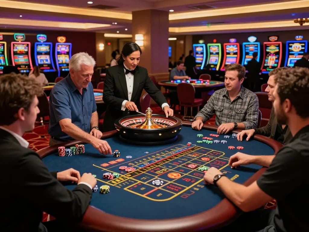 rik88 players engage in lively roulette game at luxury casino, chip bets and croupier action create excitement