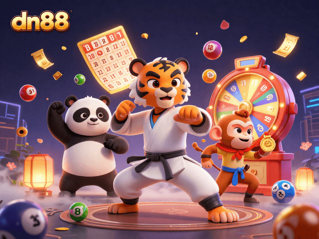 Experience the excitement at dn88 casino with colorful lottery elements and playful cartoon characters!