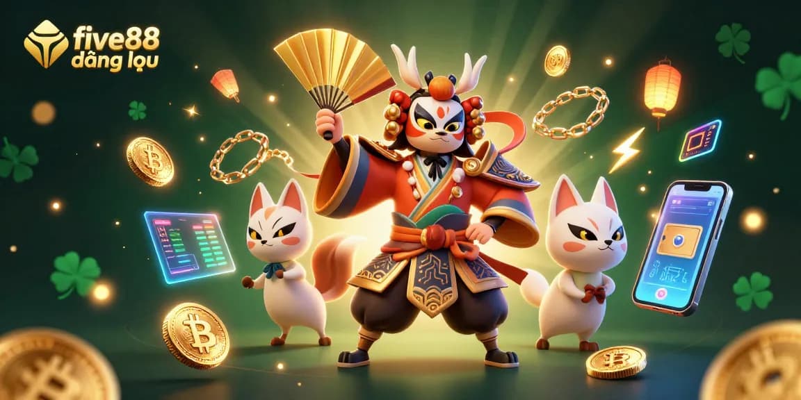 Engage in thrilling gameplay with five88 đăng nhập at a vibrant 3D casino, showcasing unique characters and blockchain elements.