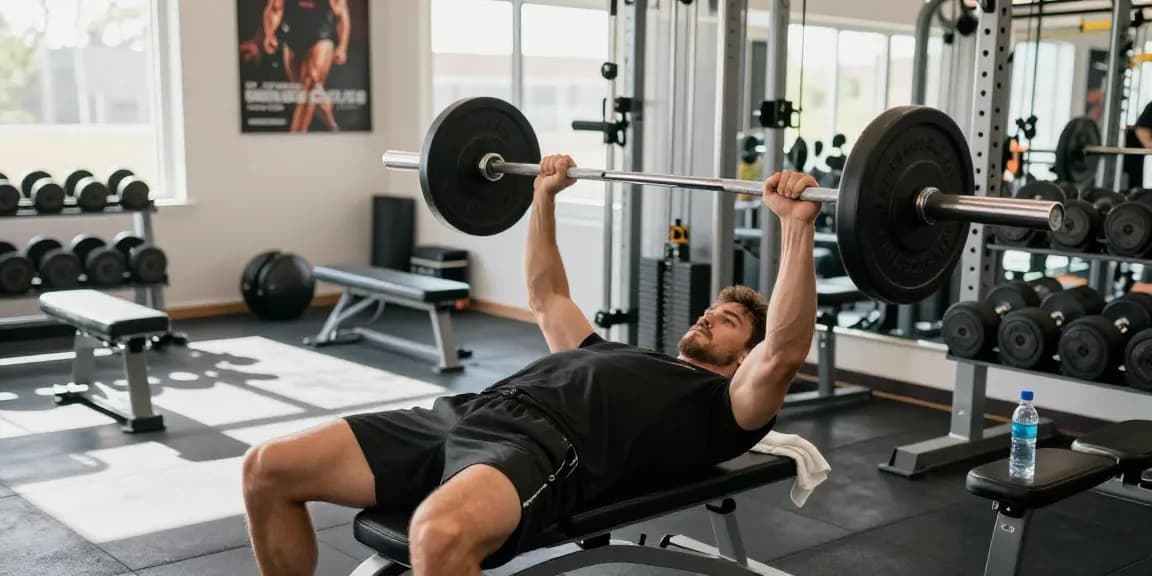 Man lifting weights in a modern gym, demonstrating workout focusing on Prime Pharma Steroiden benefits.