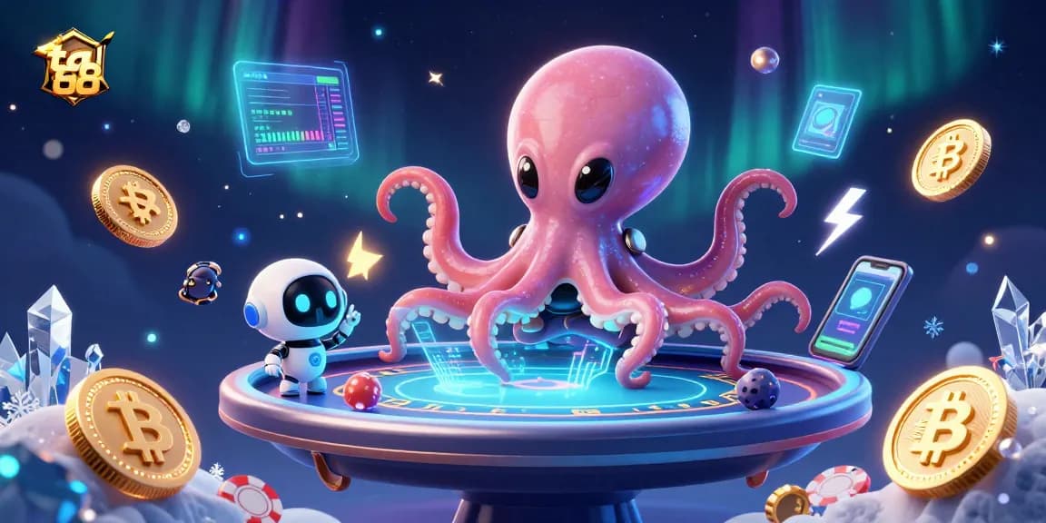 Engage with ta 88 while playing poker in a colorful alien casino setup featuring vibrant crypto elements.