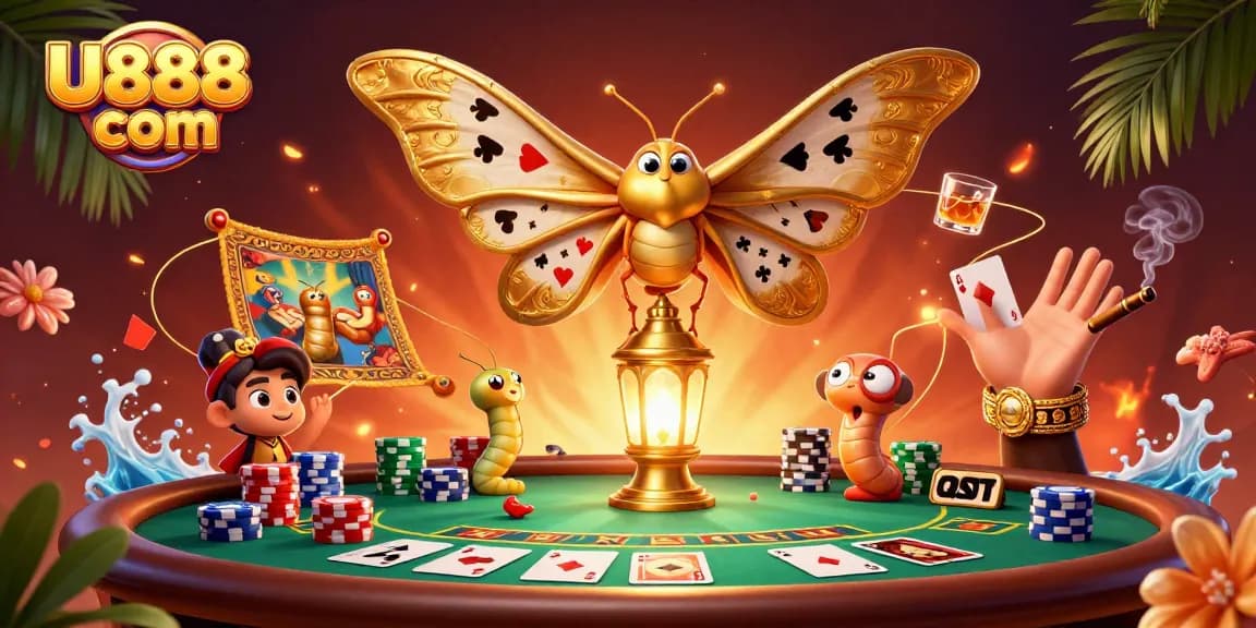 Bet on winning strategies at U888 com, featuring a vibrant 3D casino scene with poker elements.
