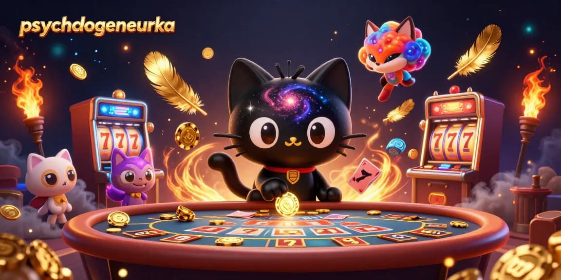 Ervaar psychologeneureka met spannende gokkasten en gouden fiches in een dynamische casinocompositie.
