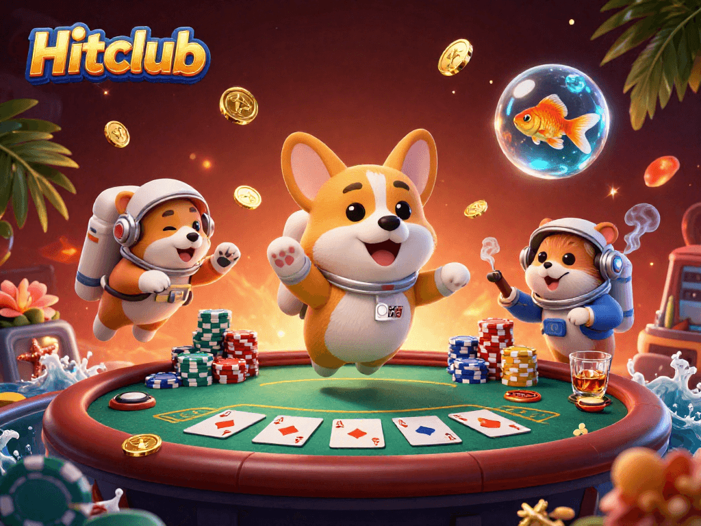 Experience thrilling gameplay at Hitclub with a dynamic casino scene featuring poker elements.