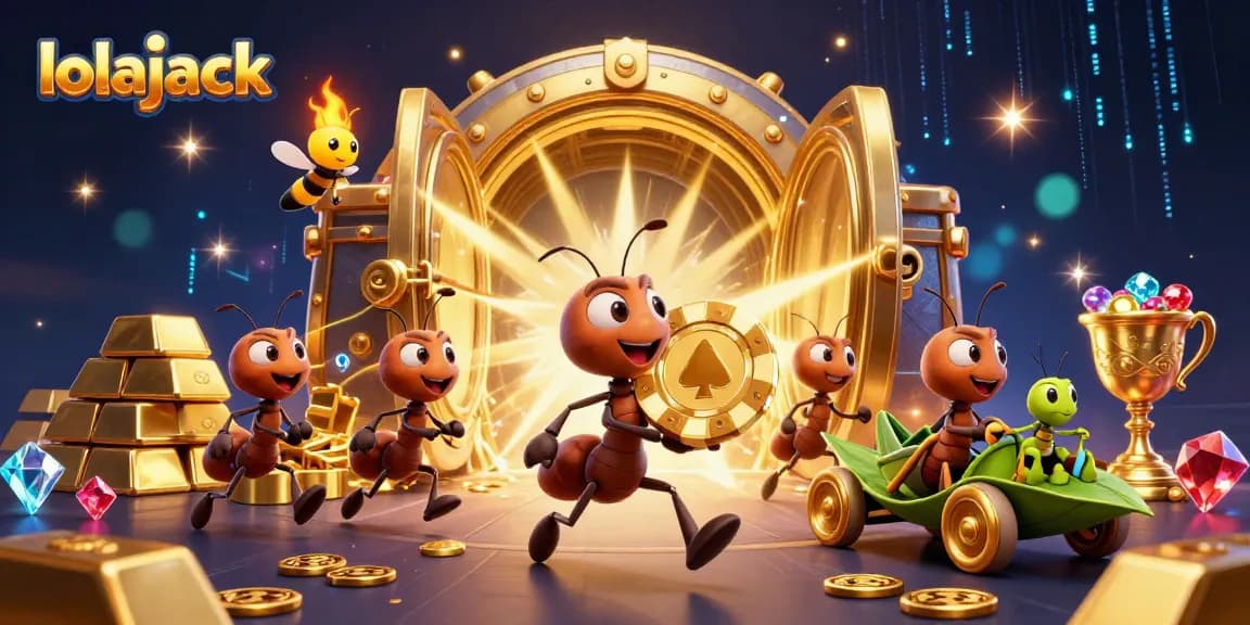Engage with lolajack casino fun as ants carry a giant poker chip in a vibrant heist.