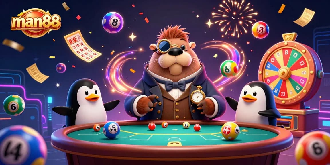 Experience the vibrant casino scene with man88 as the jolly walrus plays poker underwater, surrounded by lottery excitement.