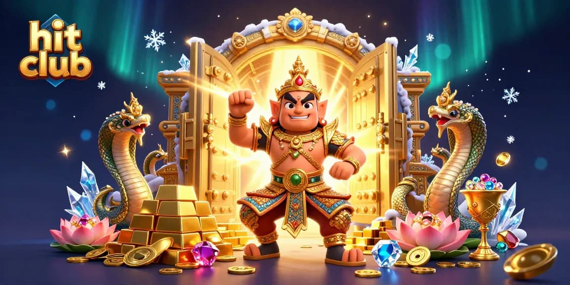 Experience the excitement of hit club gaming with golden treasures and vibrant characters in a dynamic 3D scene.