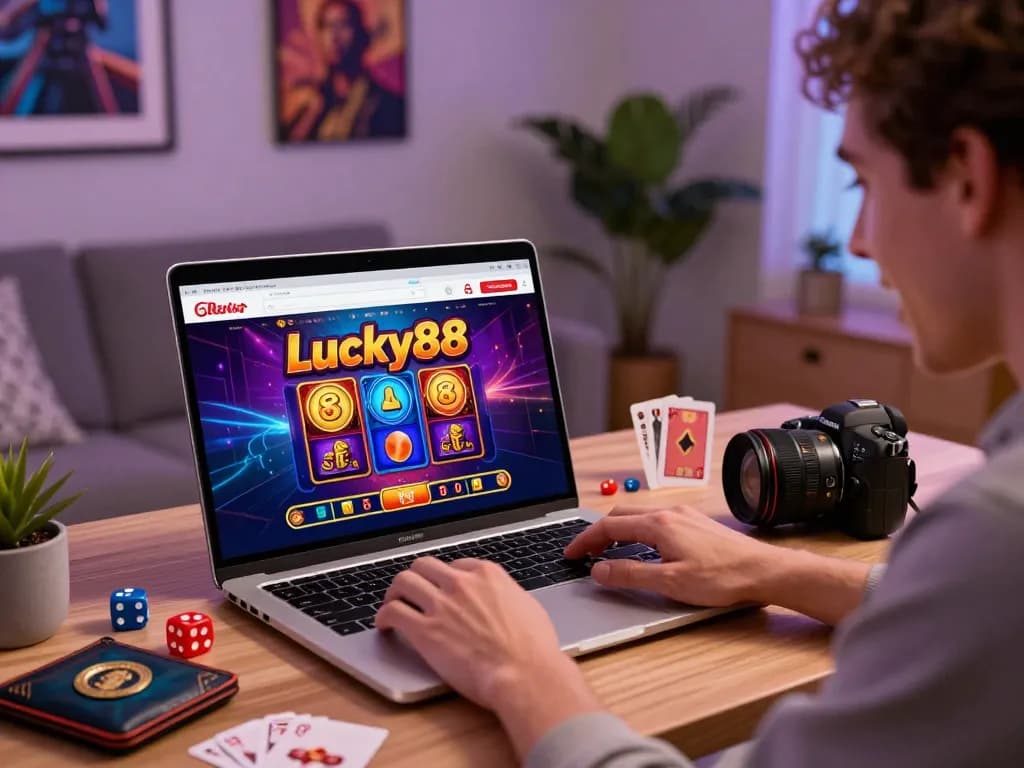 Cá cược Lucky88 player celebrating a win in an inviting home gaming setup.