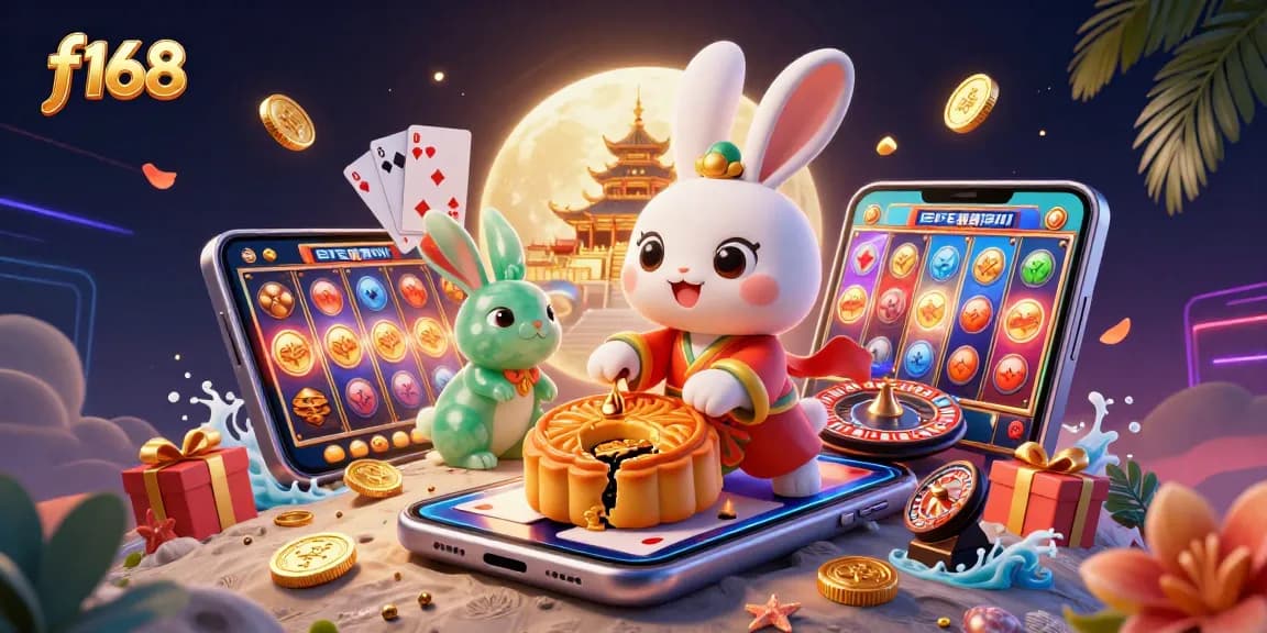 Experience thrilling gaming action with f168 as moon rabbit reveals poker chips in a vibrant casino setting.
