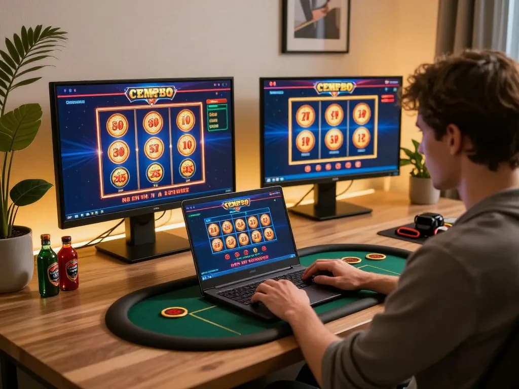 Engage in thrilling gameplay at Trang Chủ Jun88 with an elegant online gaming setup featuring poker and slots.