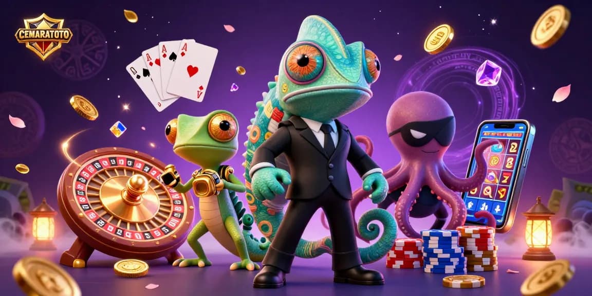 CEMARATOTO offers an exciting casino experience with engaging characters and dynamic gaming elements in a colorful scene.