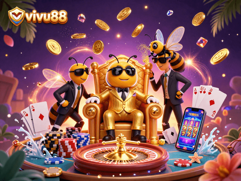 Experience the excitement at vivu88 with dynamic 3D casino elements and vibrant characters in action.