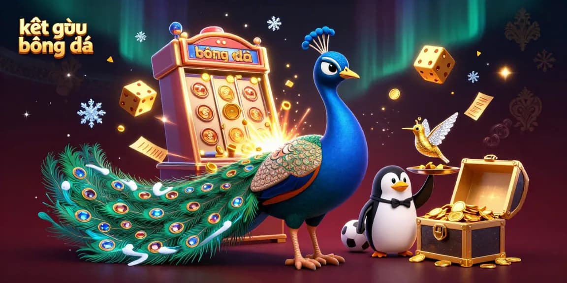 Engaging illustration showcasing kết quả bóng đá highlights with peacock and sports themes in vibrant colors.