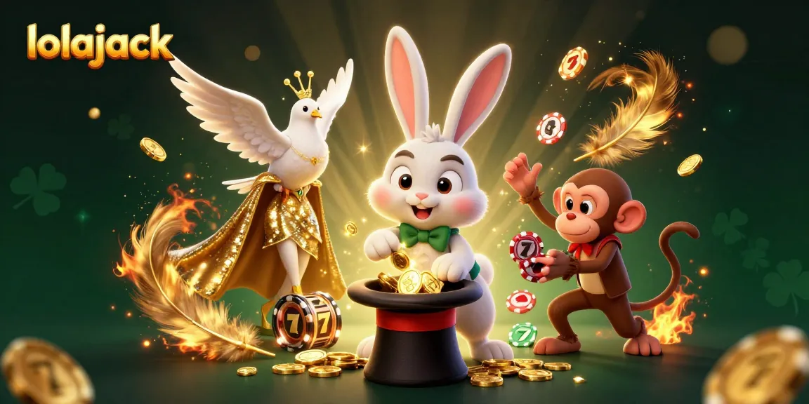 Experience the thrill at lolajack casino with vibrant characters and action-filled 3D illustration.