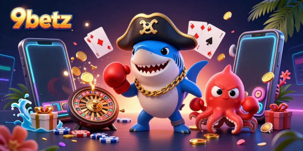Experience the thrilling excitement of 9betz with vibrant casino characters and dynamic gaming elements.