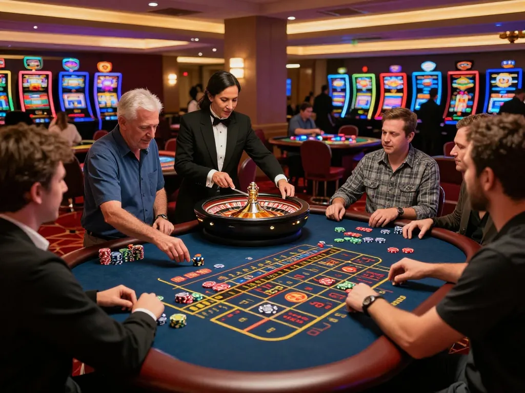 rik88 players engage in lively roulette game at luxury casino, chip bets and croupier action create excitement