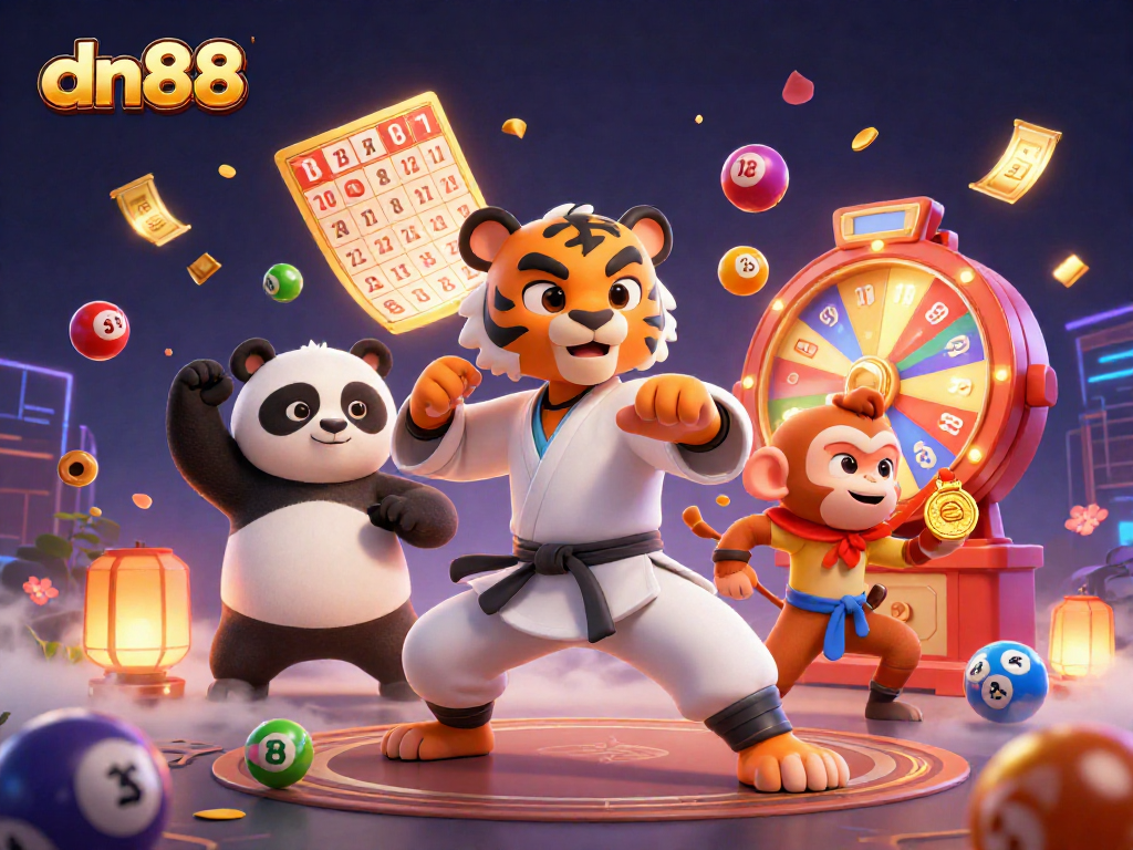 Experience the excitement at dn88 casino with colorful lottery elements and playful cartoon characters!