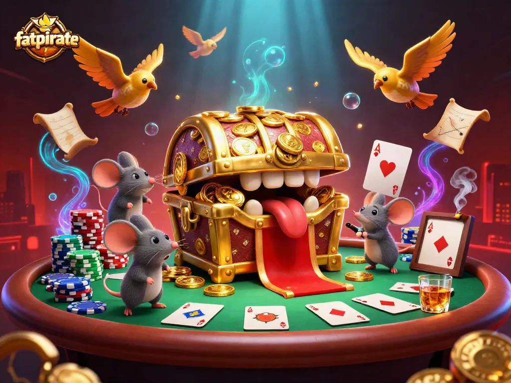 Engage in exciting gameplay at fatpirate casino with vibrant poker elements and cartoon imagery.