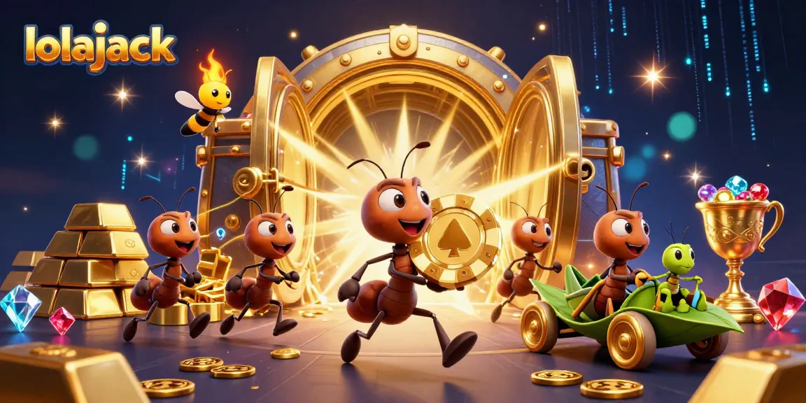 Engage with lolajack casino fun as ants carry a giant poker chip in a vibrant heist.