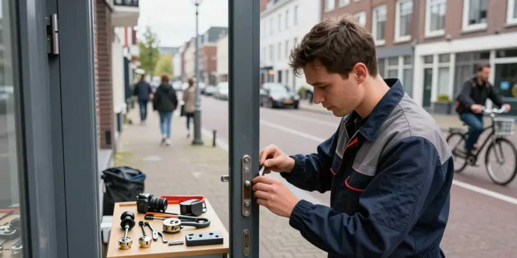 Defect slot vervangen Arnhem door professionele slotenmaker in drukke Arnhem straat.