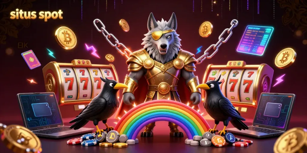 Experience situs slot excitement with Norse mythology characters and vibrant casino elements.