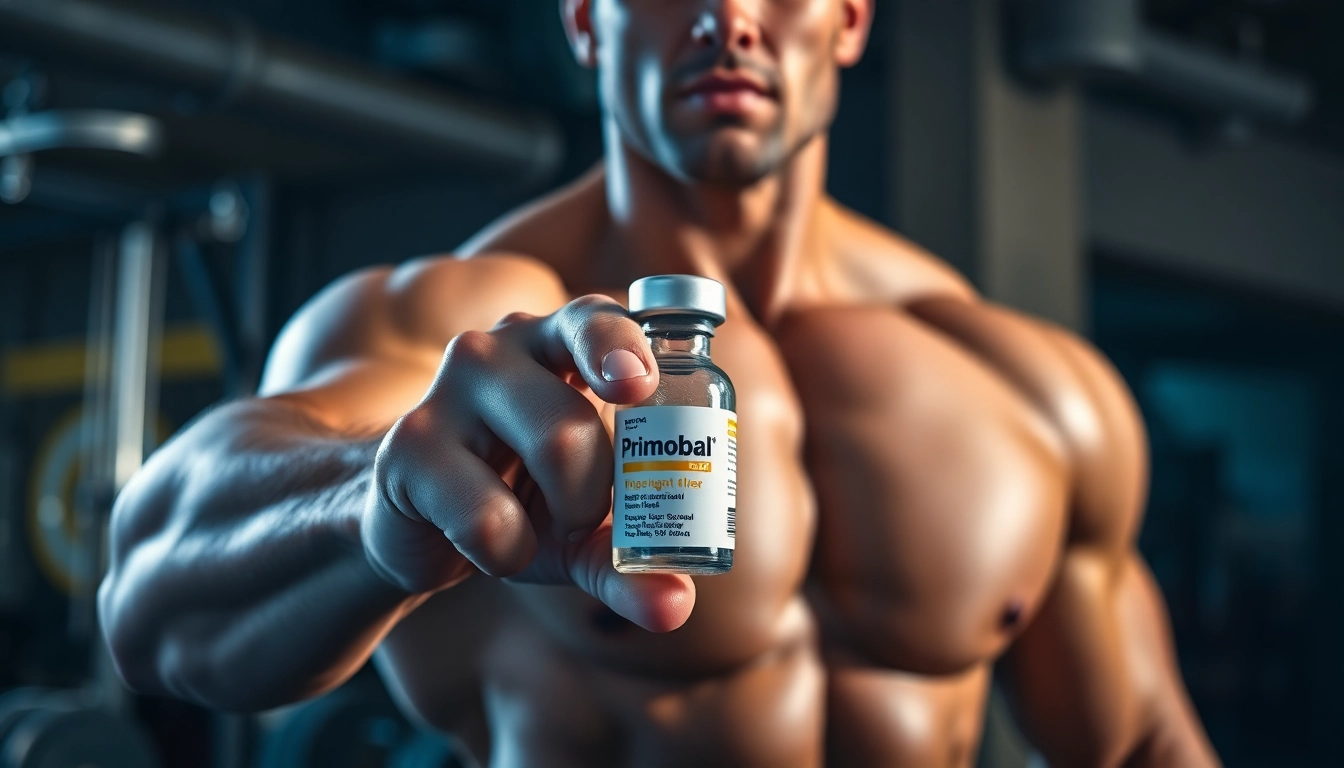 Bekijk Primobal Primobolan in een sportschool met een bodybuilder.