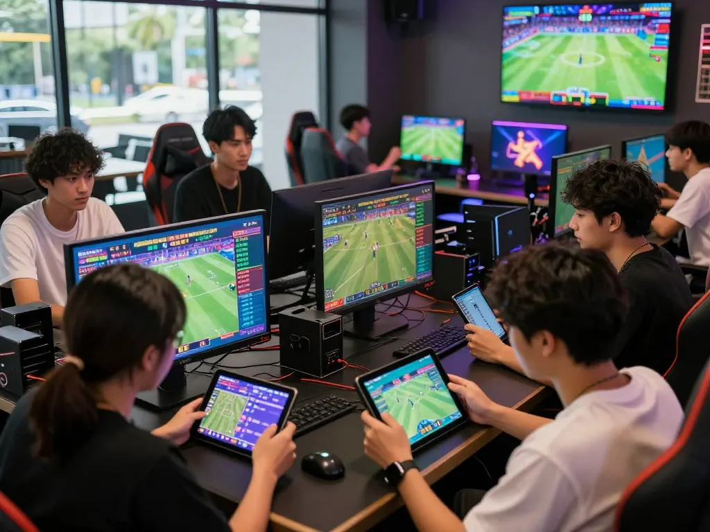 Engaging online betting experience with diverse players enjoying Cá cược Topbet in a modern gaming lounge.