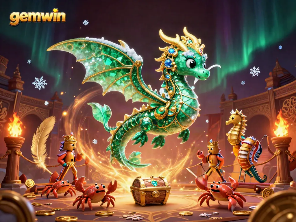 Experience the excitement of gemwin with a majestic sea dragon, golden treasures, and vibrant casino elements.