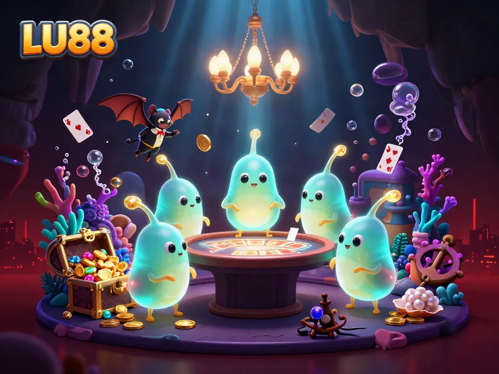 Experience LU88's vibrant cave casino featuring bioluminescent glowworms, gold treasure, and a bat dealer.