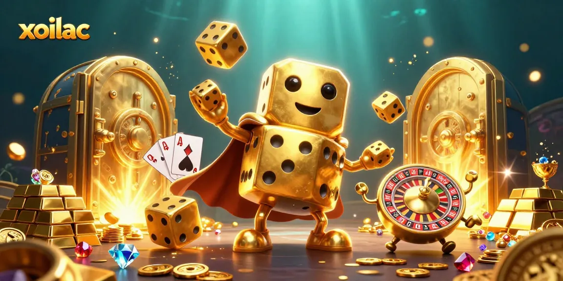 Experience thrilling wins with xoilac's vibrant 3D gambling scene, featuring stunning gold elements.