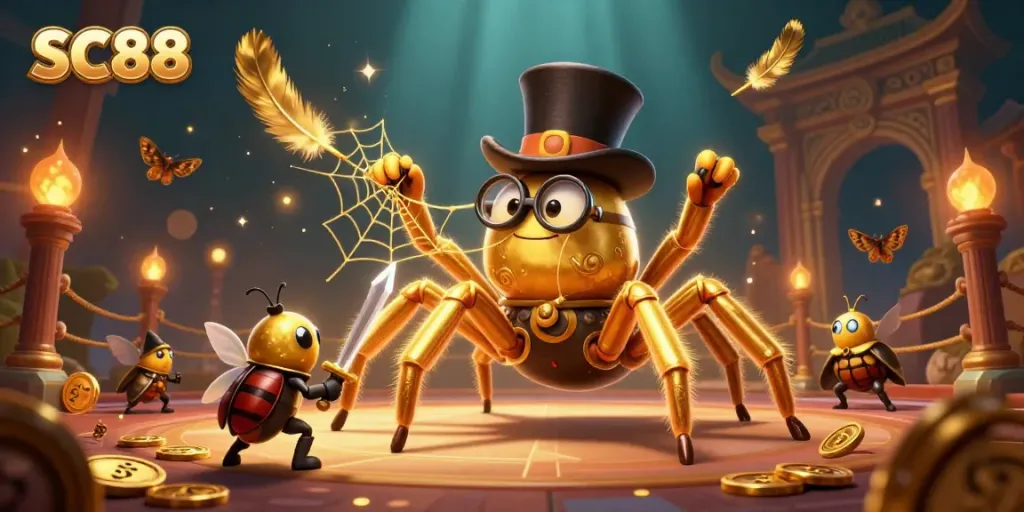 Engage with SC88's thrilling environment featuring golden spider magic, knight challenges, and casino excitement.