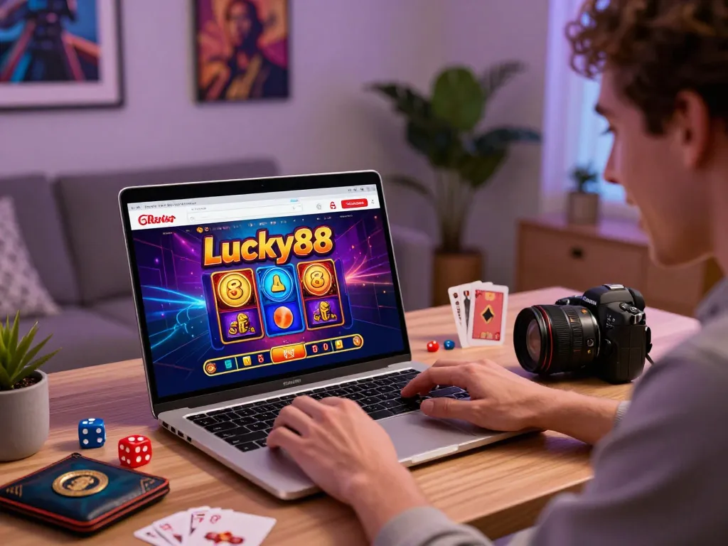 Cá cược Lucky88 player celebrating a win in an inviting home gaming setup.