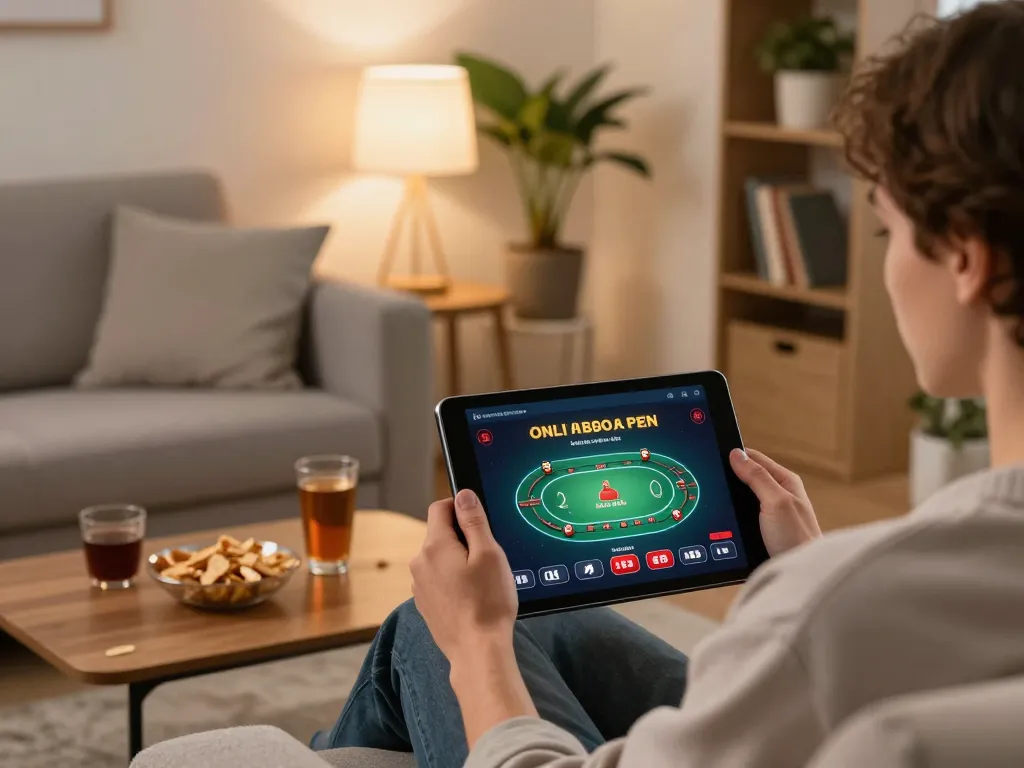 Engaged in online poker gameplay on red88 app from a cozy home setting.