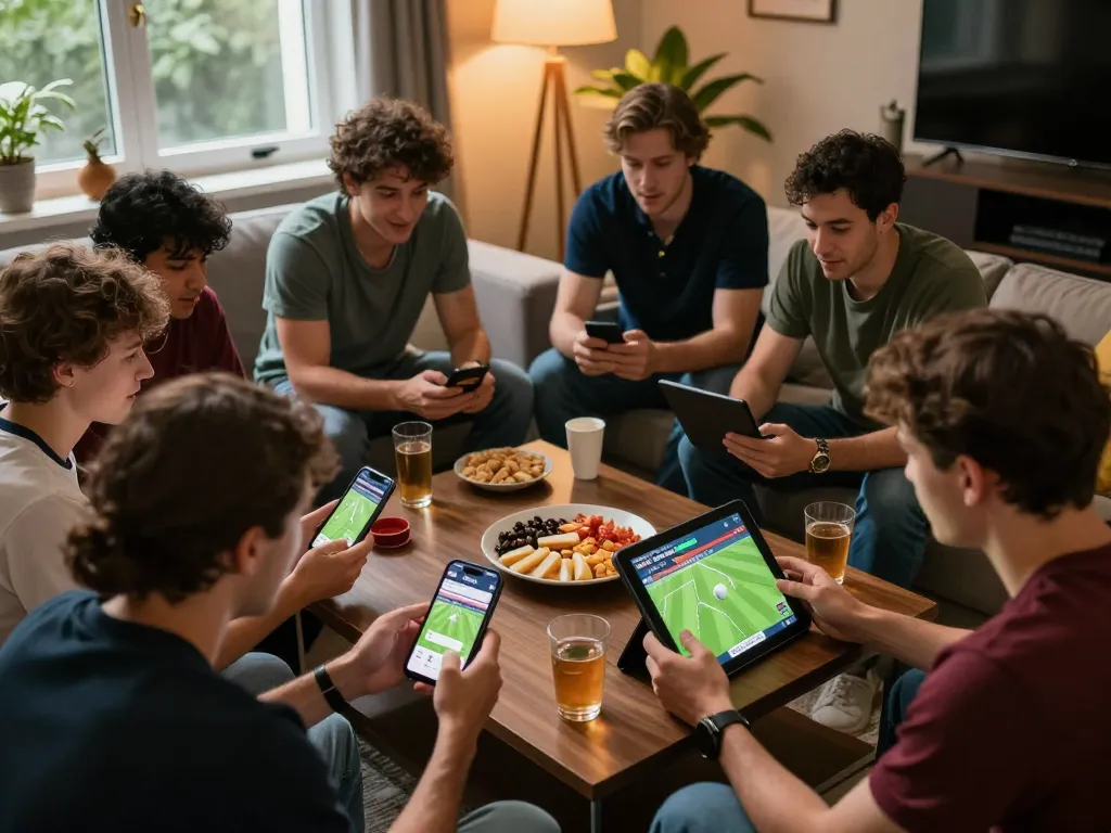 Engaging friends watching xem bóng đá Socolive together on multiple devices during an exciting match