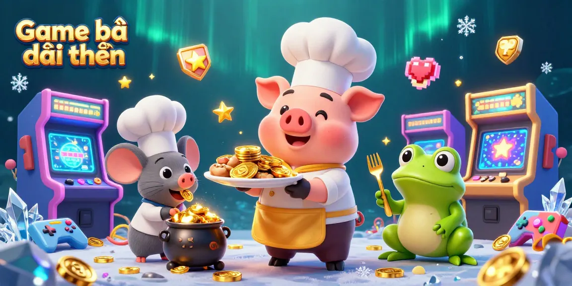 Engage in Game bài đổi thưởng with a chef pig serving gold coins in a dynamic casino-themed illustration.