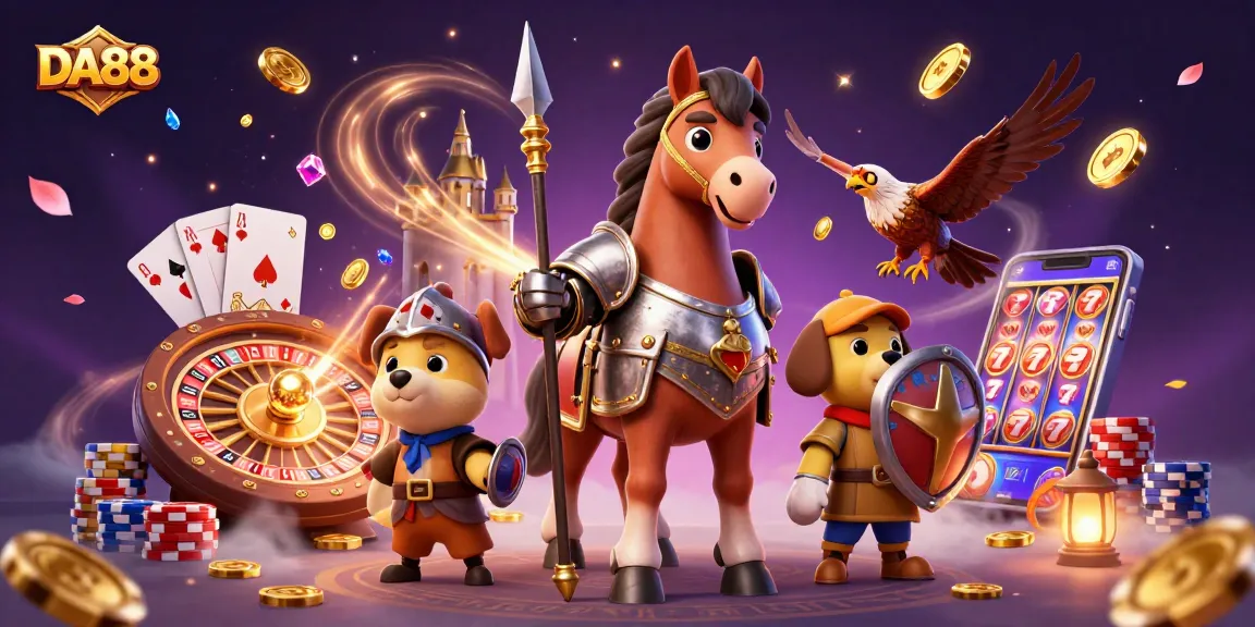 DA88 gamifies the experience with a lively atmosphere of medieval knights and casino elements.