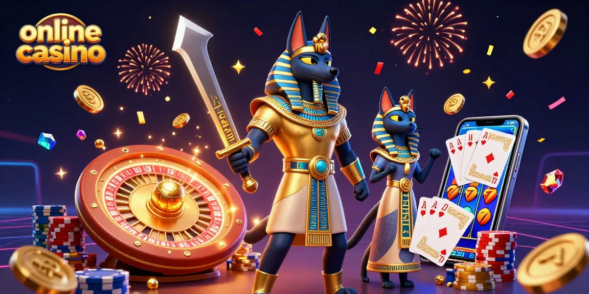 Experience thrilling gameplay at an online casino featuring ancient Egyptian warriors, slots, and roulette.