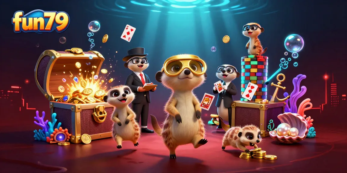 Engage in fun79's colorful casino adventure with meerkats sneaking chips and exciting games.