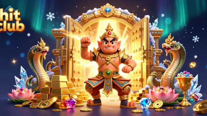 Experience the excitement of hit club gaming with golden treasures and vibrant characters in a dynamic 3D scene.