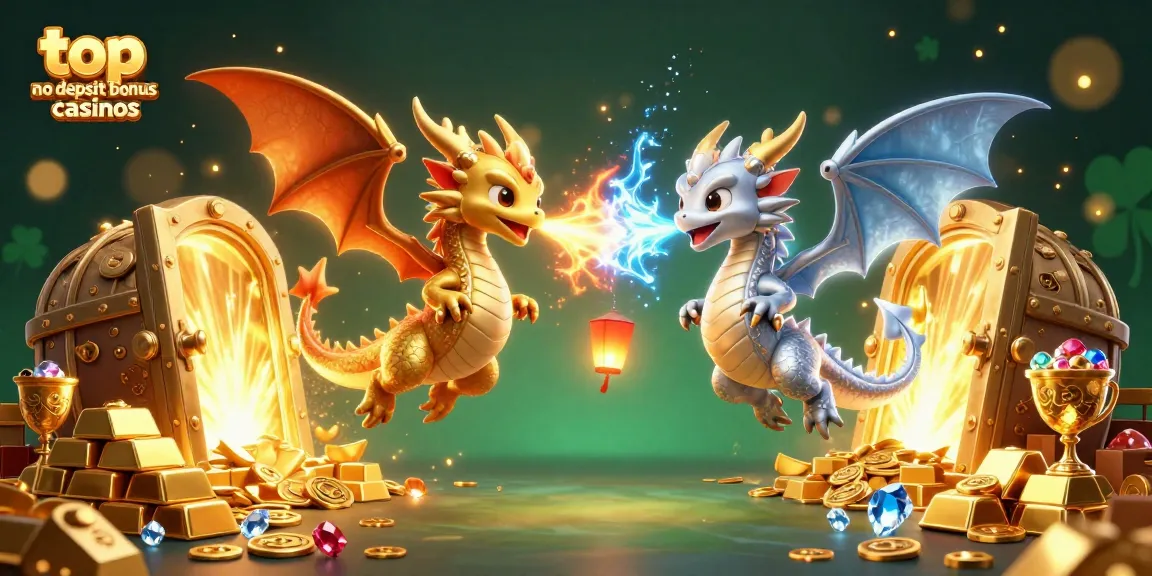 Discover thrilling gameplay at top no deposit bonus casinos with 3D dragons and treasure, showcasing exciting offers.