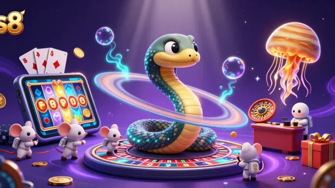 S8 players engage in exciting cosmic gambling with astronaut mice betting on the Saturn ring roulette.