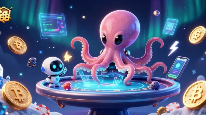 Engage with ta 88 while playing poker in a colorful alien casino setup featuring vibrant crypto elements.
