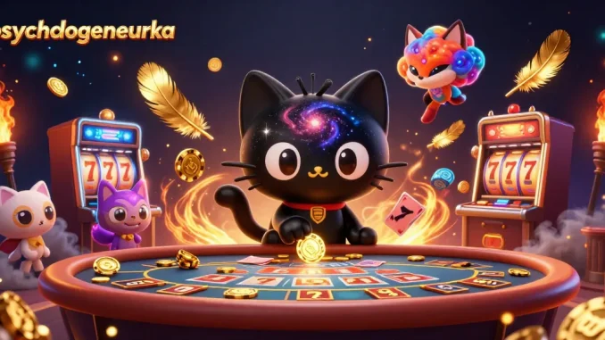 Ervaar psychologeneureka met spannende gokkasten en gouden fiches in een dynamische casinocompositie.