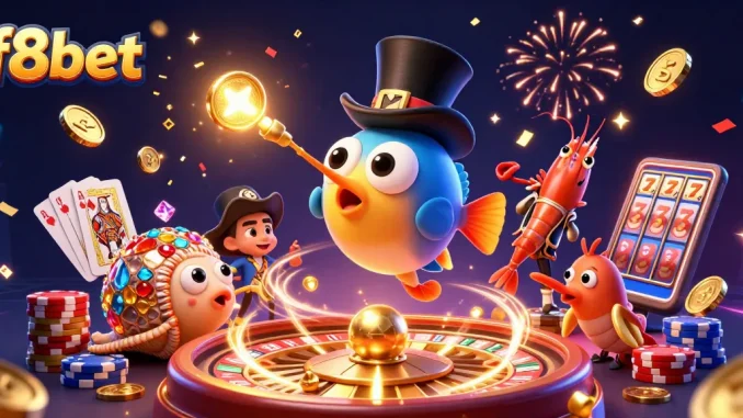 Engage with f8bet's thrilling casino experience featuring colorful characters and dynamic gameplay elements.